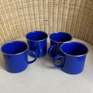 Set Of 4 Vintage 12oz Royal Blue Enameled Metal Coffee Cups